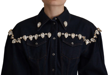 Dolce & Gabbana Blue Denim Crystal Embellish Cotton Jacket by Dolce & Gabbana