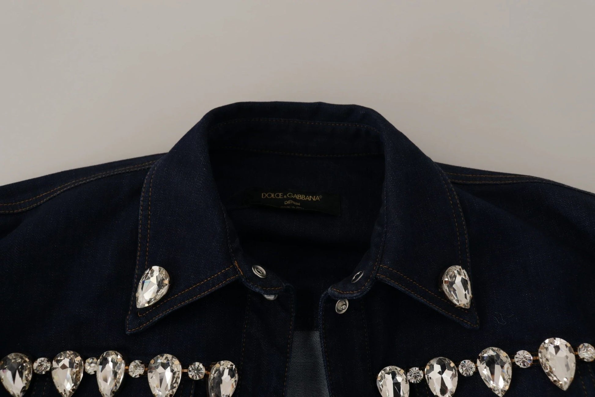 Dolce & Gabbana Blue Denim Crystal Embellish Cotton Jacket by Dolce & Gabbana