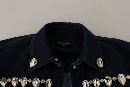 Dolce & Gabbana Blue Denim Crystal Embellish Cotton Jacket by Dolce & Gabbana