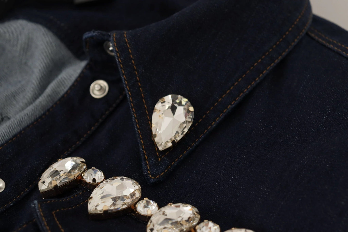 Dolce & Gabbana Blue Denim Crystal Embellish Cotton Jacket by Dolce & Gabbana