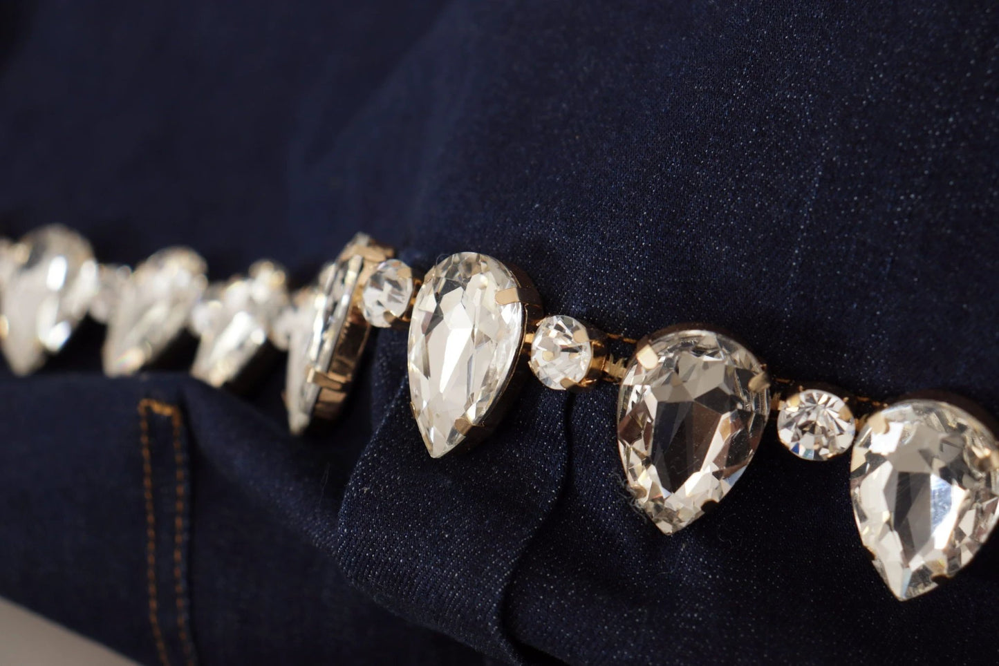 Dolce & Gabbana Blue Denim Crystal Embellish Cotton Jacket by Dolce & Gabbana