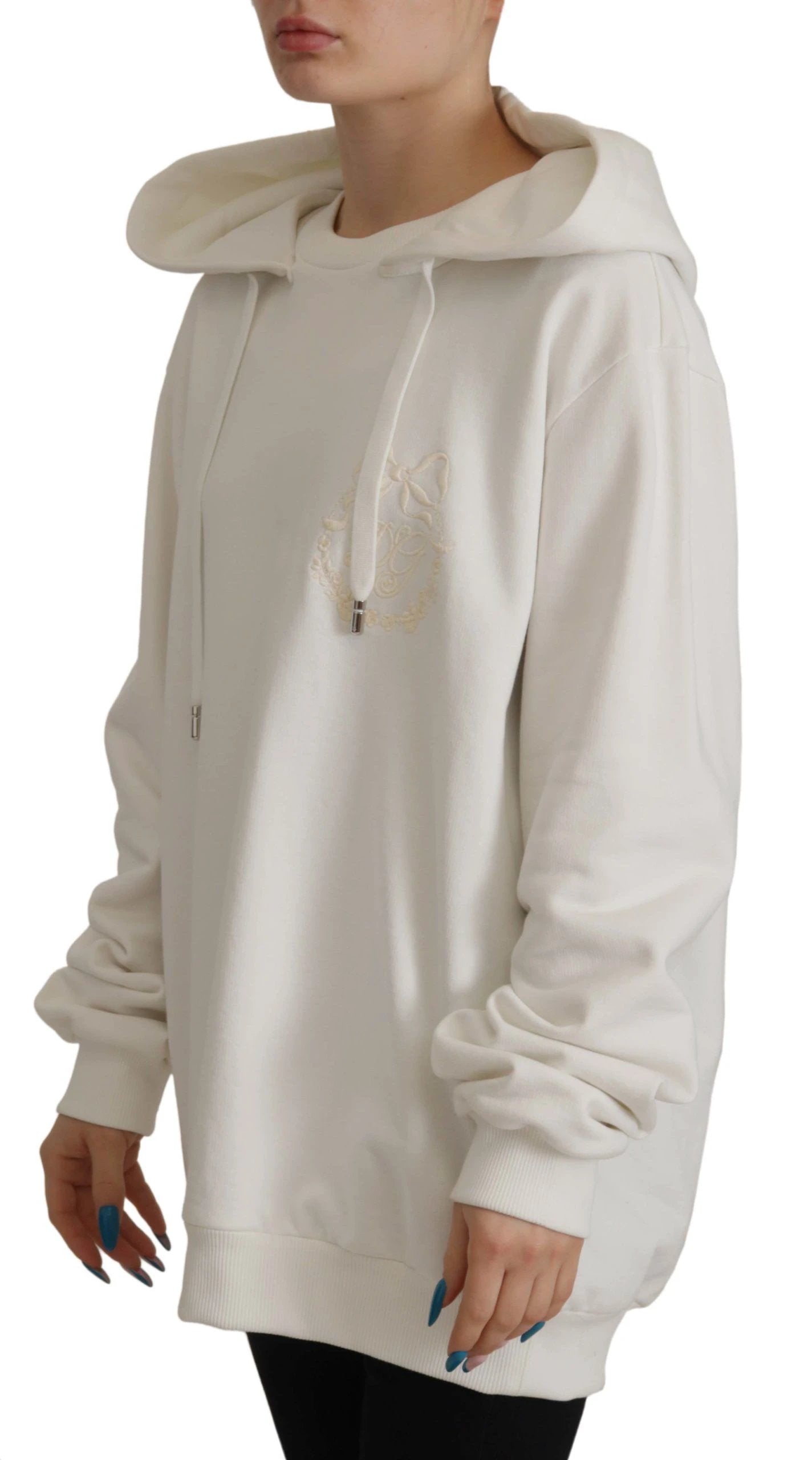 Dolce & Gabbana White Hoodie Pullover Embroidered Sweater by Dolce & Gabbana