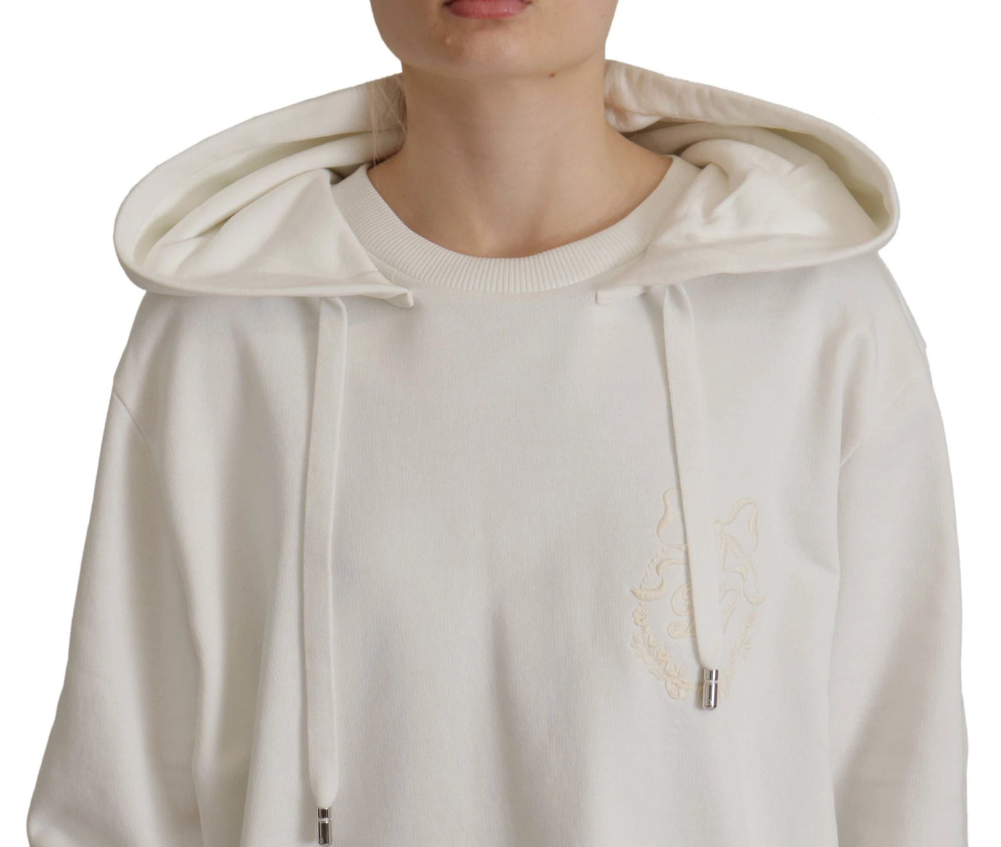 Dolce & Gabbana White Hoodie Pullover Embroidered Sweater by Dolce & Gabbana