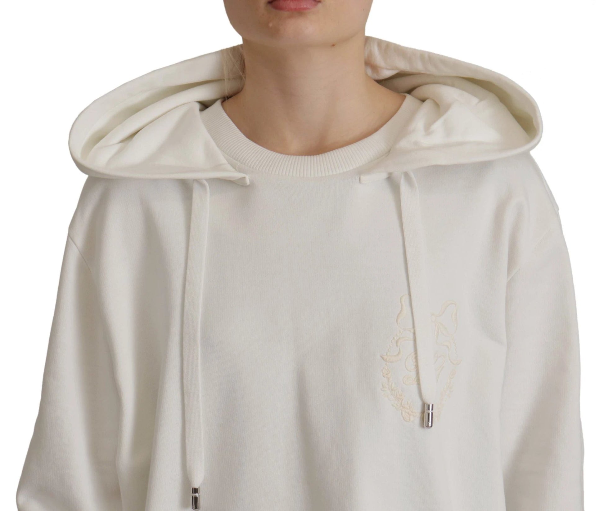 Dolce & Gabbana White Hoodie Pullover Embroidered Sweater by Dolce & Gabbana