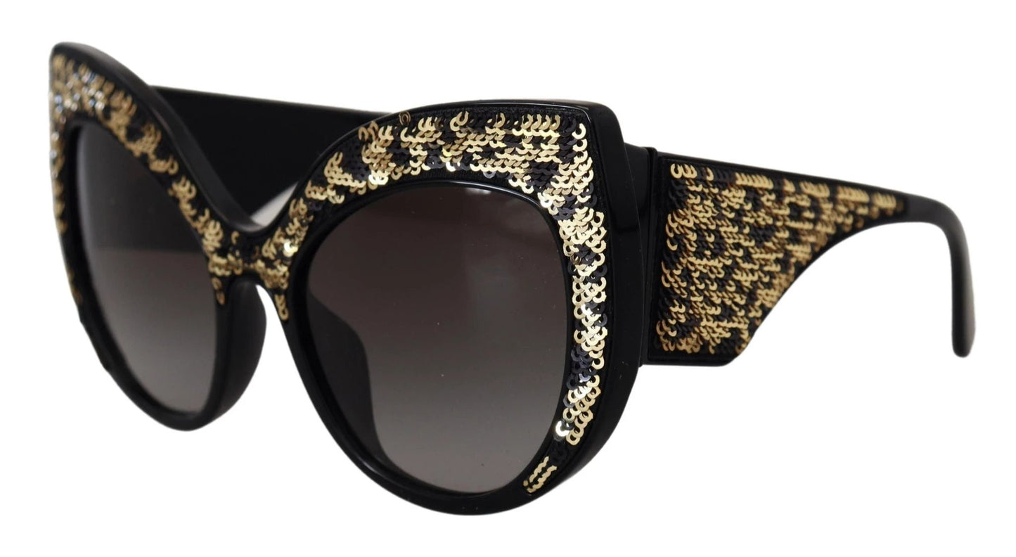 Dolce & Gabbana Black Gold Sequin Butterfly Polarized DG4326 Sunglasses by Dolce & Gabbana