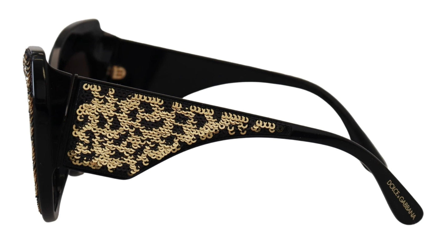 Dolce & Gabbana Black Gold Sequin Butterfly Polarized DG4326 Sunglasses by Dolce & Gabbana