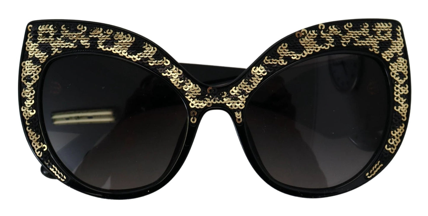 Dolce & Gabbana Black Gold Sequin Butterfly Polarized DG4326 Sunglasses by Dolce & Gabbana