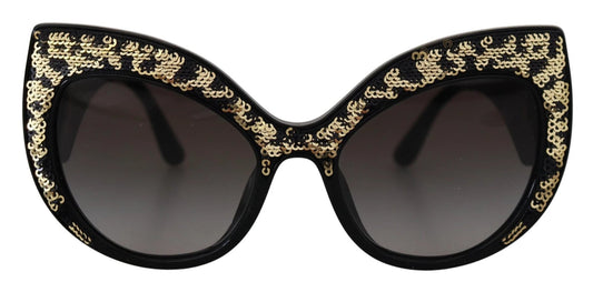Dolce & Gabbana Black Gold Sequin Butterfly Polarized DG4326 Sunglasses by Dolce & Gabbana