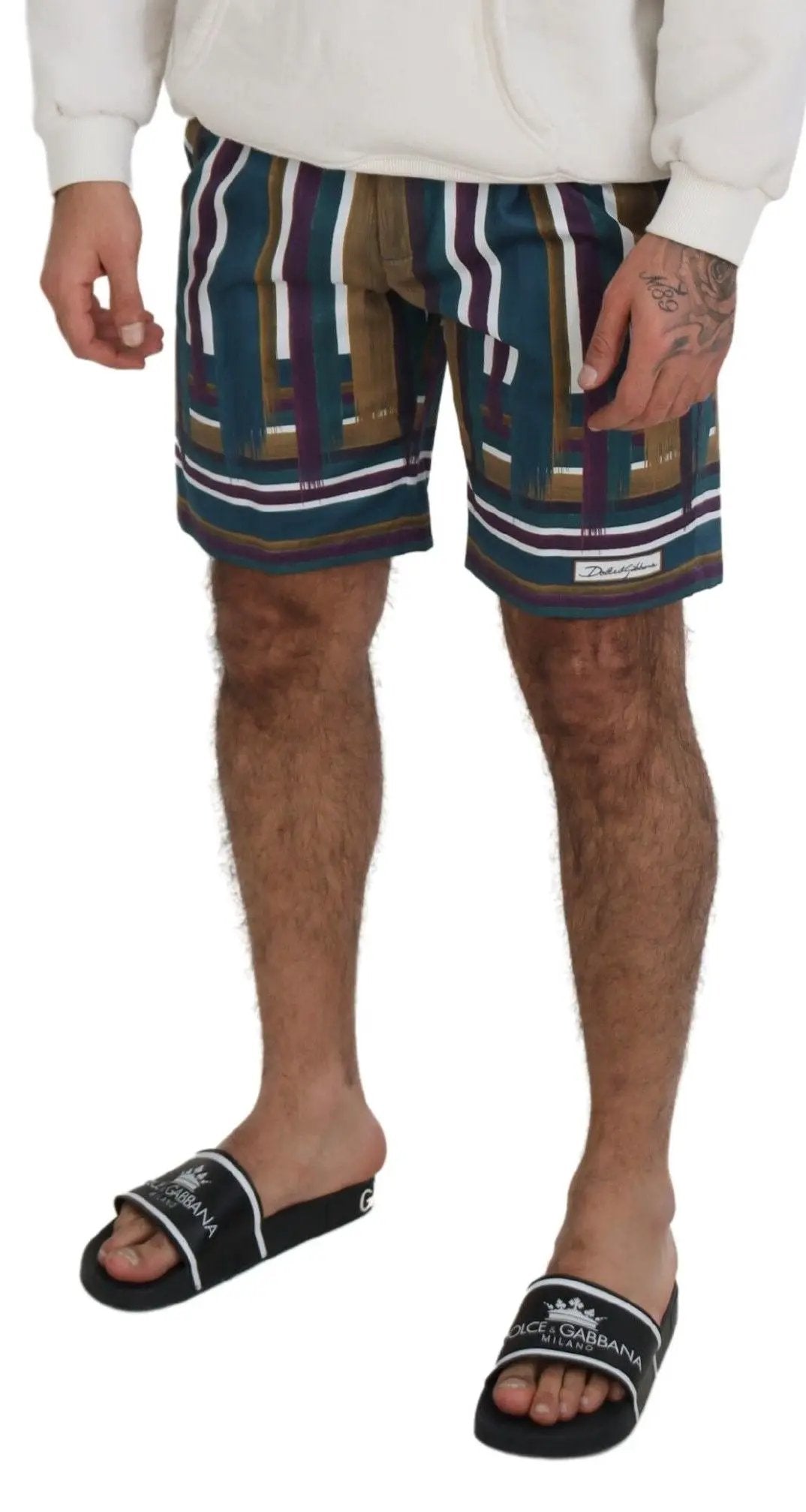 Dolce & Gabbana Multicolor Striped Stretch Cotton Shorts by Dolce & Gabbana