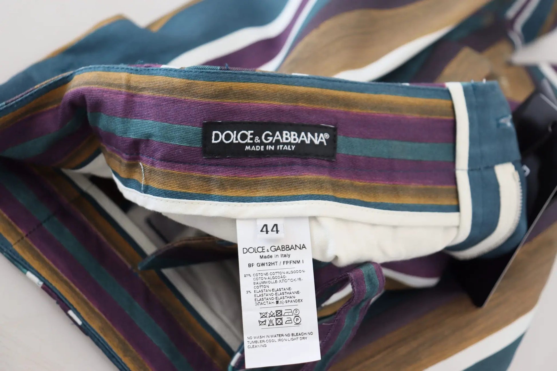 Dolce & Gabbana Multicolor Striped Stretch Cotton Shorts by Dolce & Gabbana