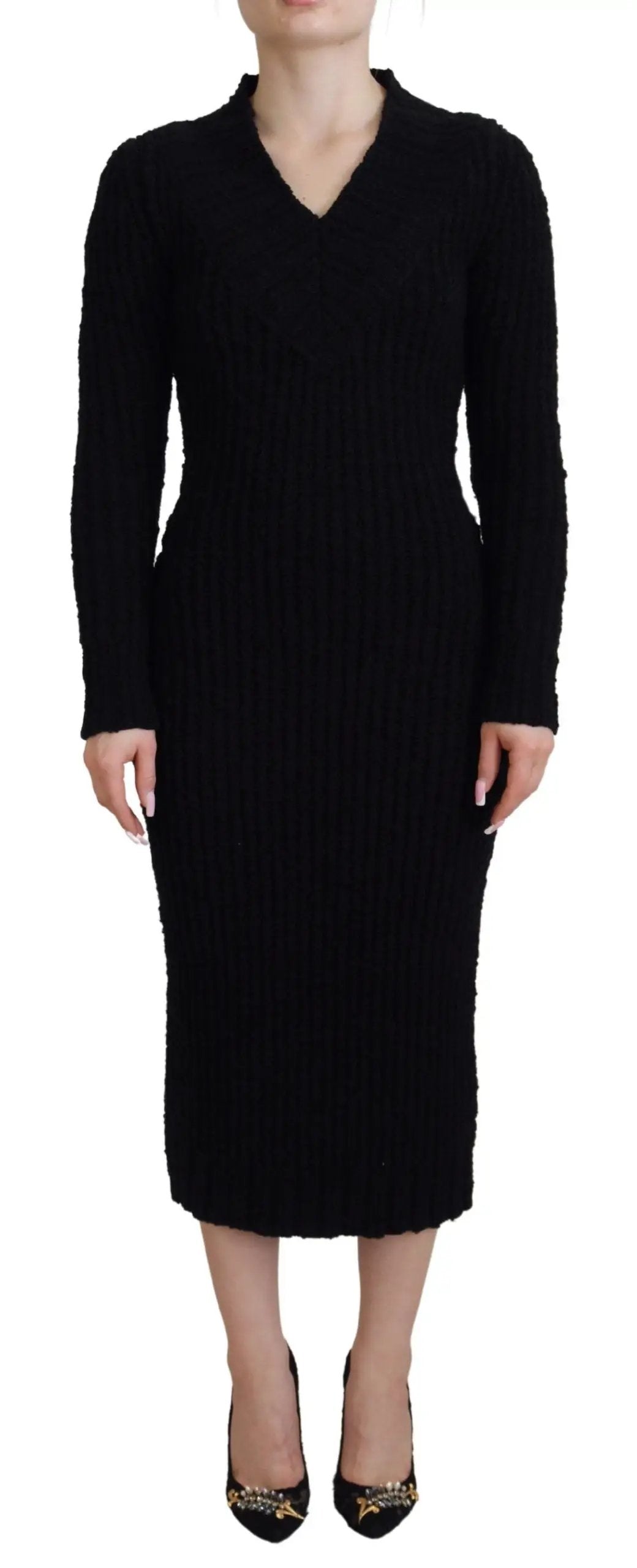 Dolce & Gabbana Black Wool Knitted Sheath Sweater Dress by Dolce & Gabbana