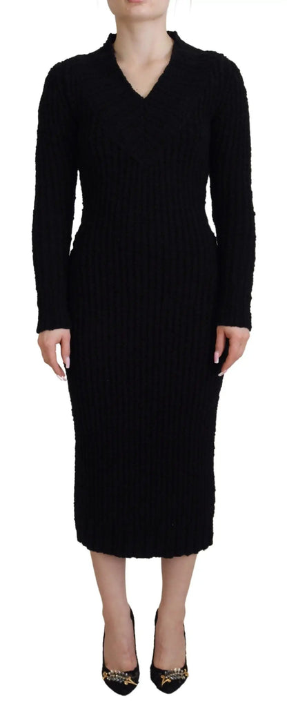 Dolce & Gabbana Black Wool Knitted Sheath Sweater Dress by Dolce & Gabbana