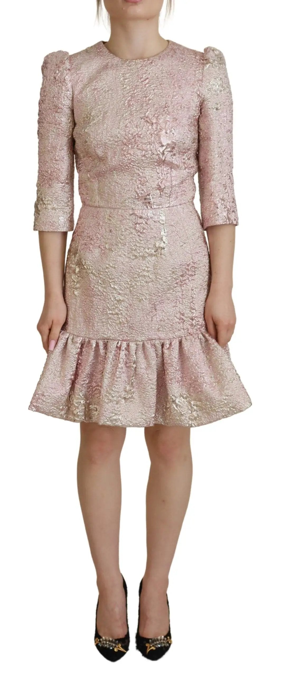 Dolce & Gabbana Pink Jaquard 3/4 Sleeve Sheath Midi Dress by Dolce & Gabbana