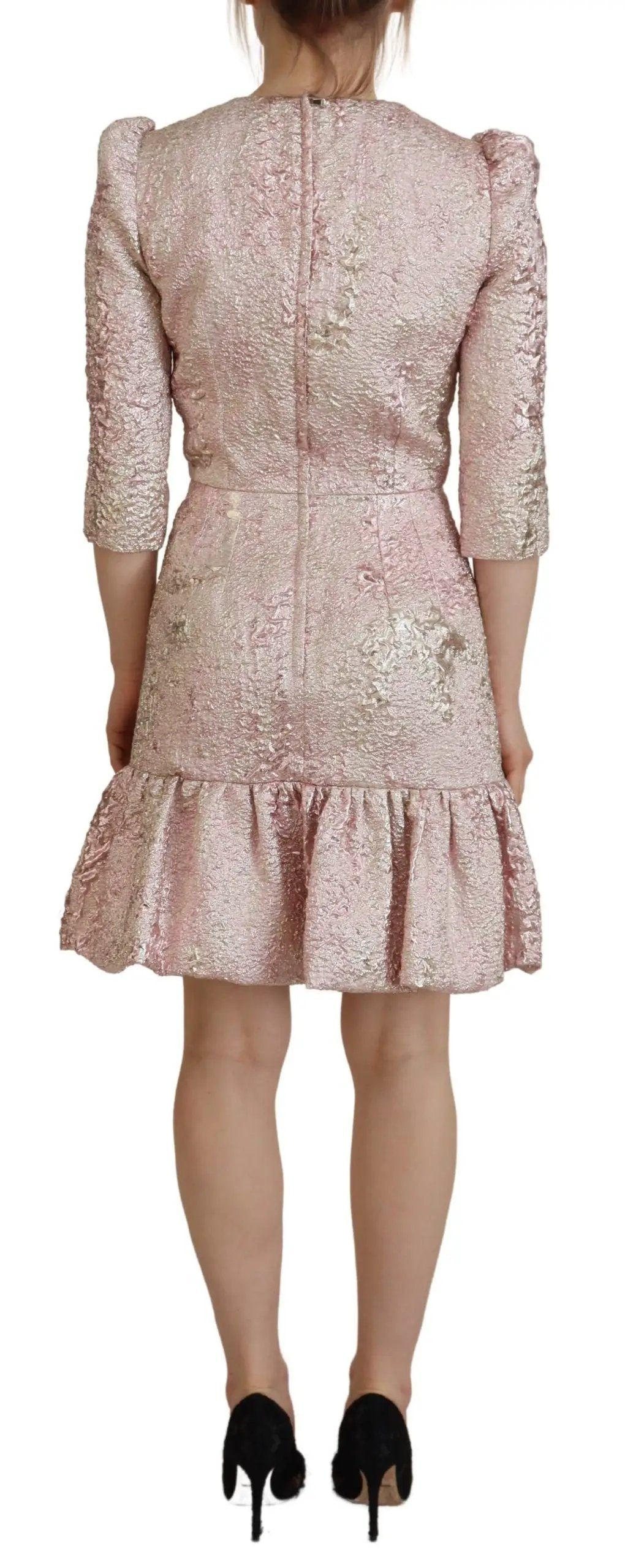 Dolce & Gabbana Pink Jaquard 3/4 Sleeve Sheath Midi Dress by Dolce & Gabbana