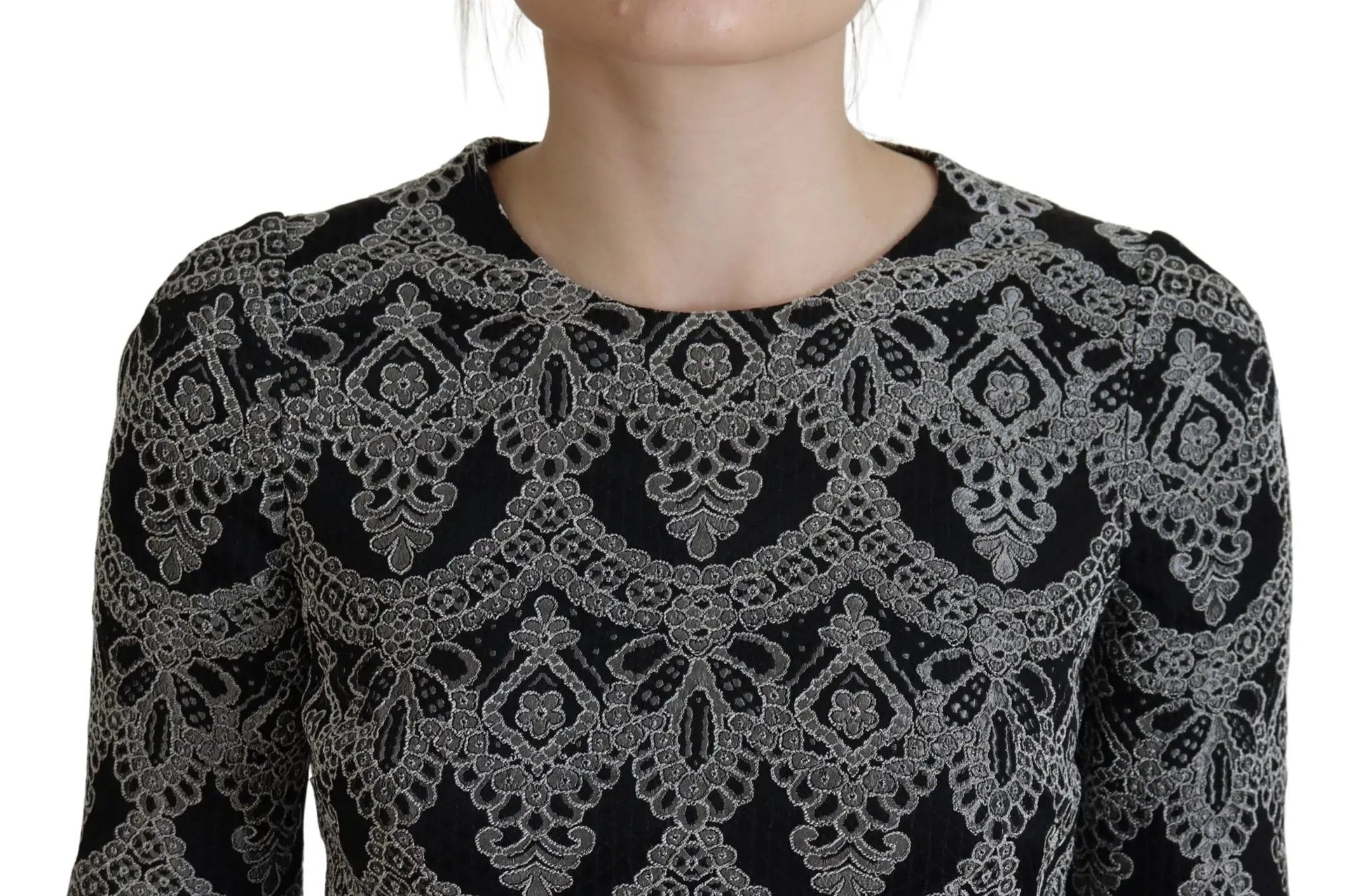 Dolce & Gabbana Black Gray Jacquard Sheath Bodycon Dress by Dolce & Gabbana