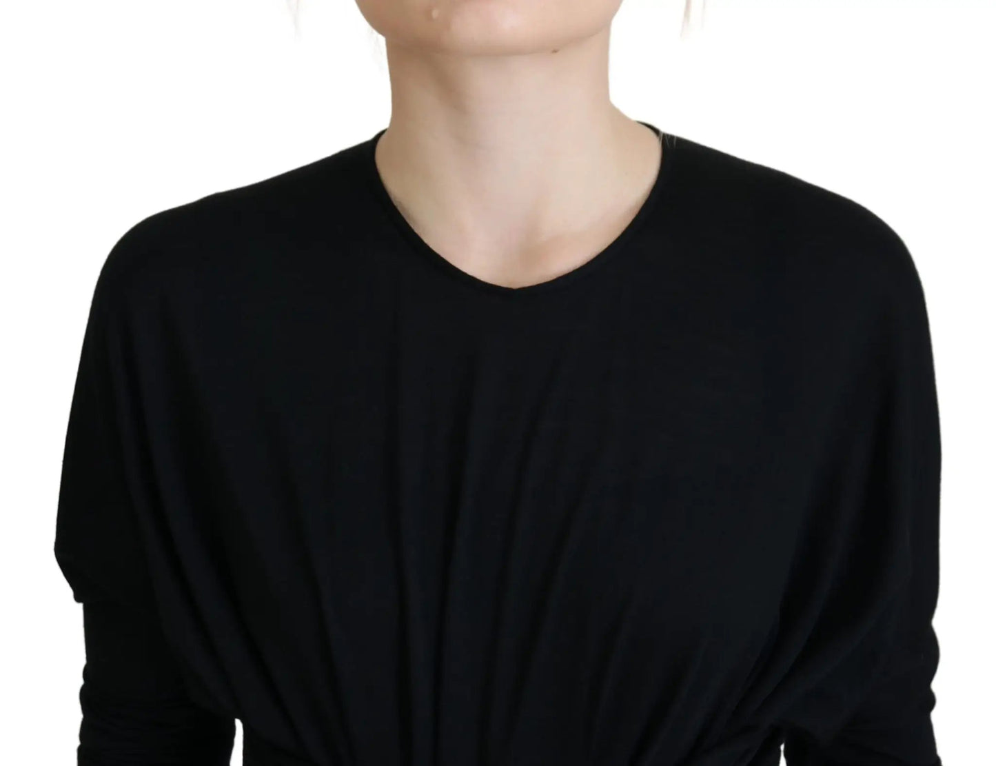Dolce & Gabbana Black Sheath Midi Gown Wool Wrap Dress by Dolce & Gabbana
