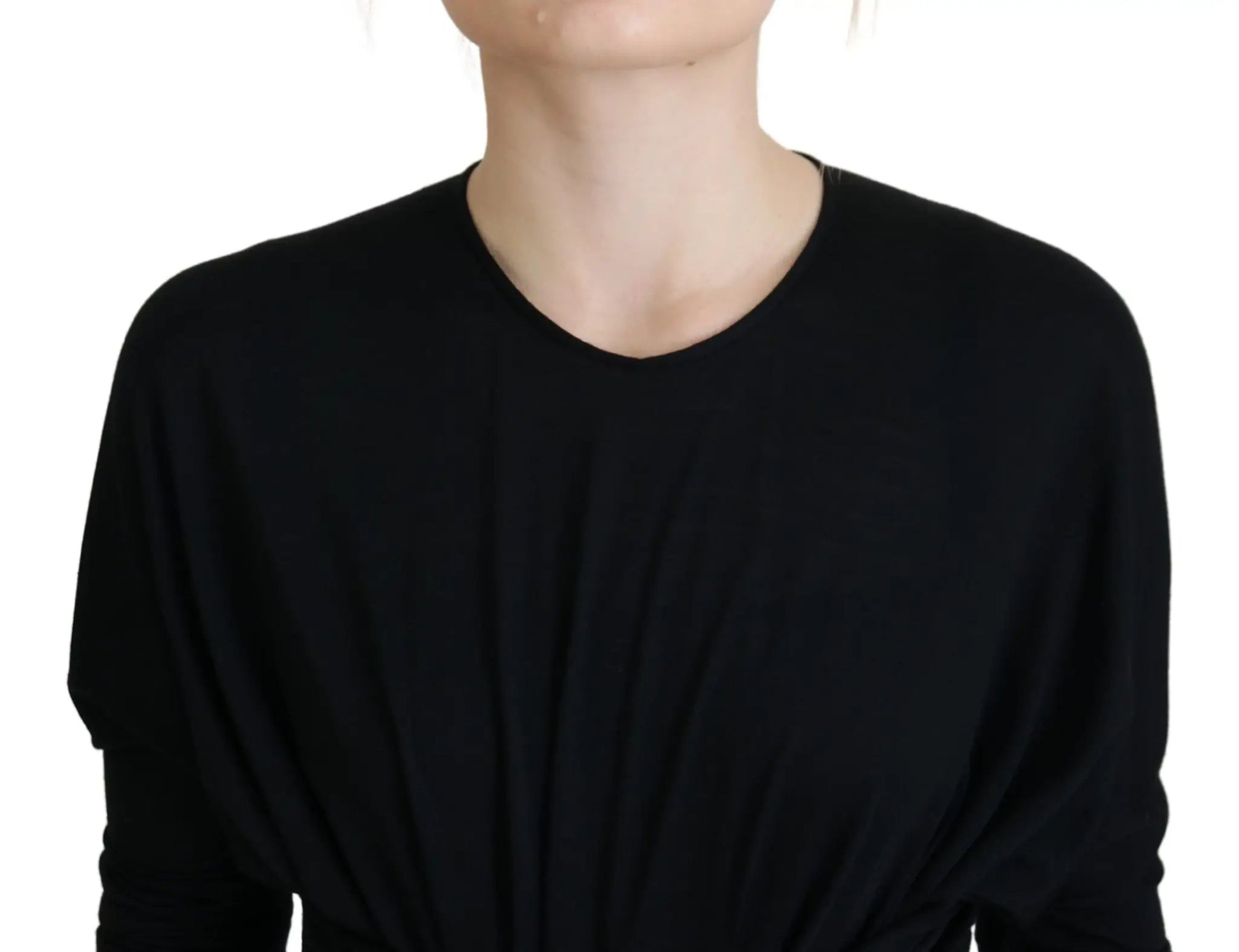 Dolce & Gabbana Black Sheath Midi Gown Wool Wrap Dress by Dolce & Gabbana