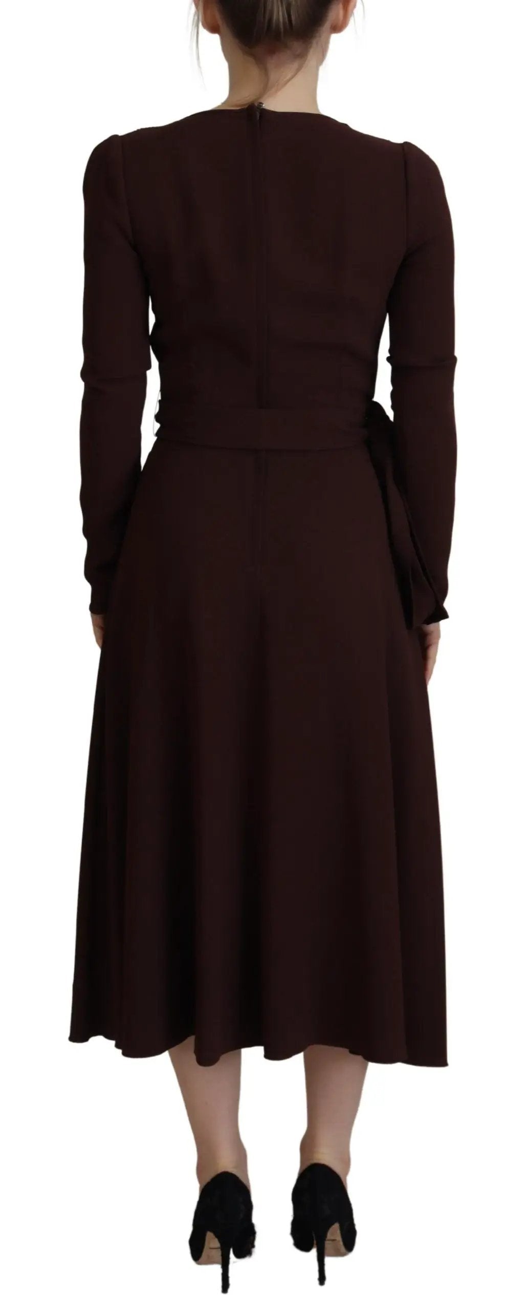 Dolce & Gabbana Brown Wrap Long Sleeve Midi Stretch Dress by Dolce & Gabbana