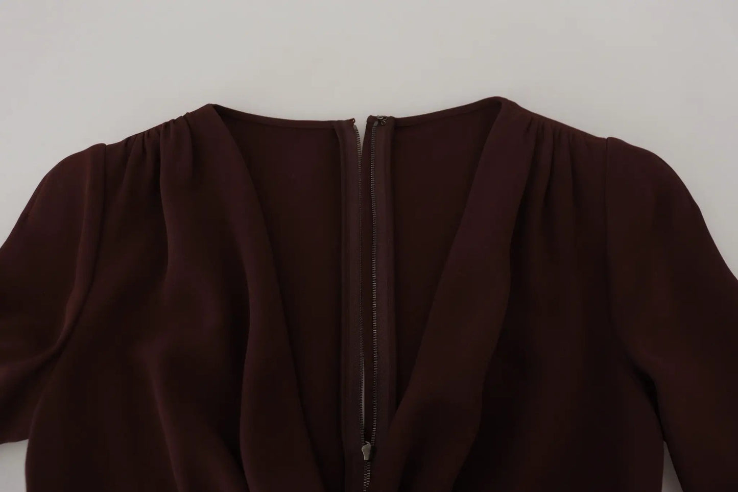 Dolce & Gabbana Brown Wrap Long Sleeve Midi Stretch Dress by Dolce & Gabbana