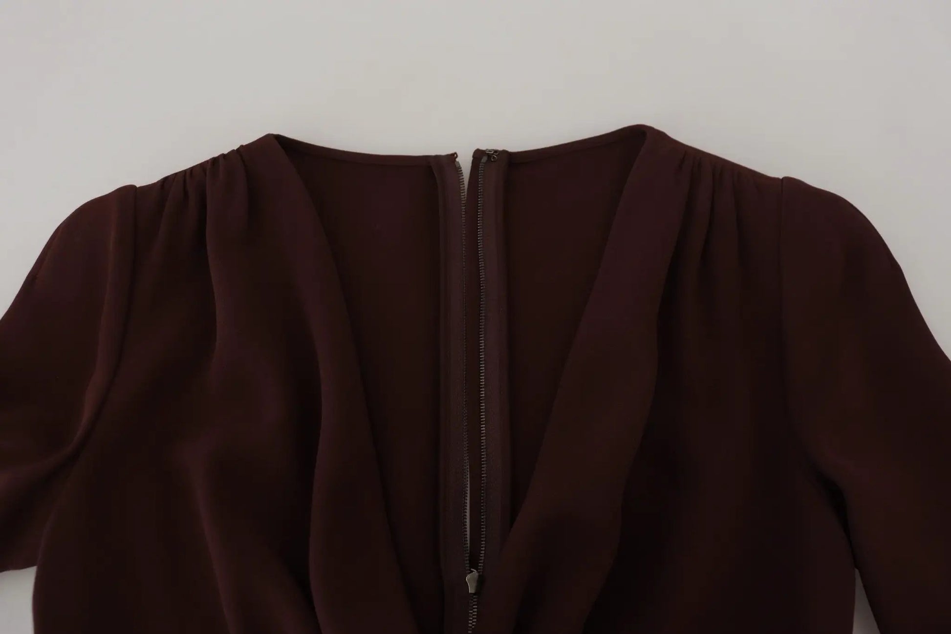 Dolce & Gabbana Brown Wrap Long Sleeve Midi Stretch Dress by Dolce & Gabbana
