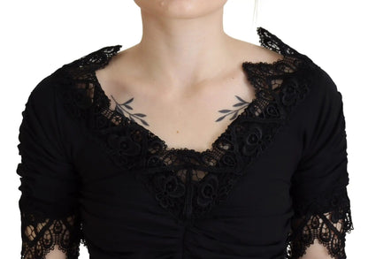 Dolce & Gabbana Black Sheath Midi Bodycon Lace Silk Dress by Dolce & Gabbana