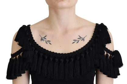 Dolce & Gabbana Black Tank Top Blouse Tassle Cotton Blouse by Dolce & Gabbana