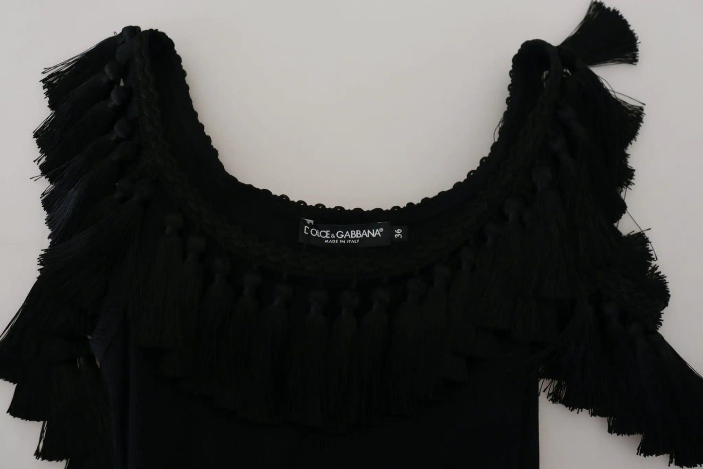 Dolce & Gabbana Black Tank Top Blouse Tassle Cotton Blouse by Dolce & Gabbana