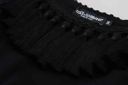 Dolce & Gabbana Black Tank Top Blouse Tassle Cotton Blouse by Dolce & Gabbana