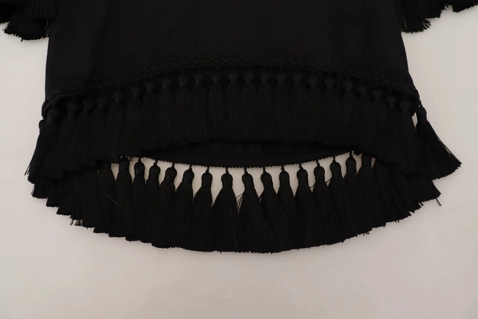 Dolce & Gabbana Black T-shirt Blouse Tassle Cotton Blouse by Dolce & Gabbana