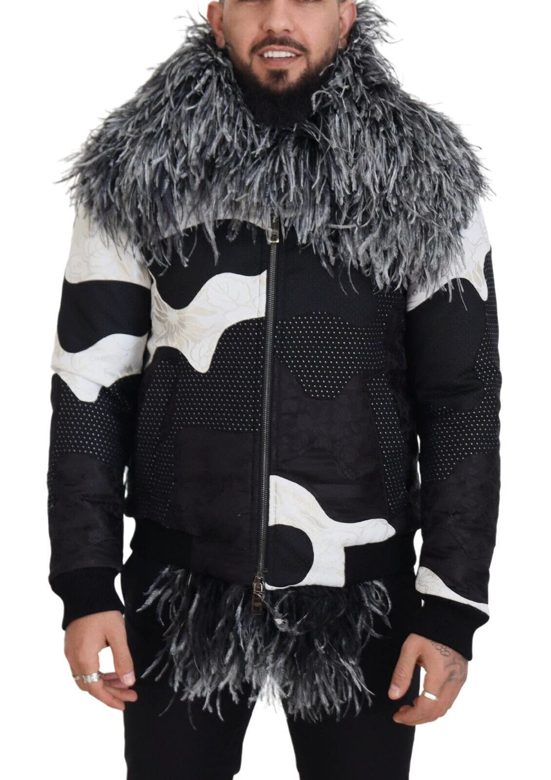 Dolce & Gabbana Black White Fur Shearling Full Zip Jacket by Dolce & Gabbana