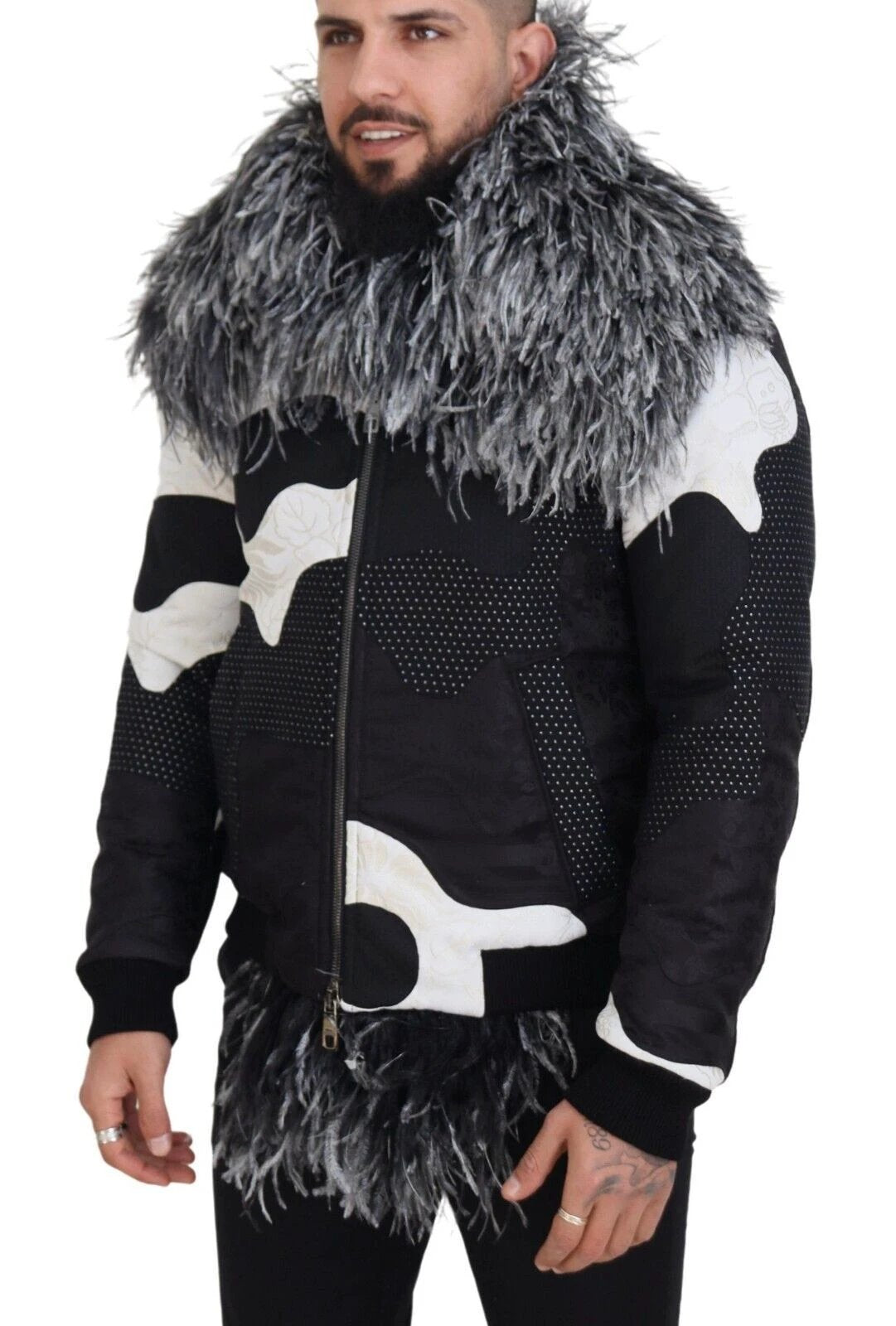 Dolce & Gabbana Black White Fur Shearling Full Zip Jacket by Dolce & Gabbana