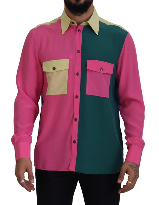 Dolce & Gabbana Multicolor Patchwork Silk Button Down Shirt by Dolce & Gabbana