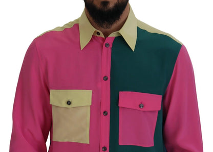 Dolce & Gabbana Multicolor Patchwork Silk Button Down Shirt by Dolce & Gabbana