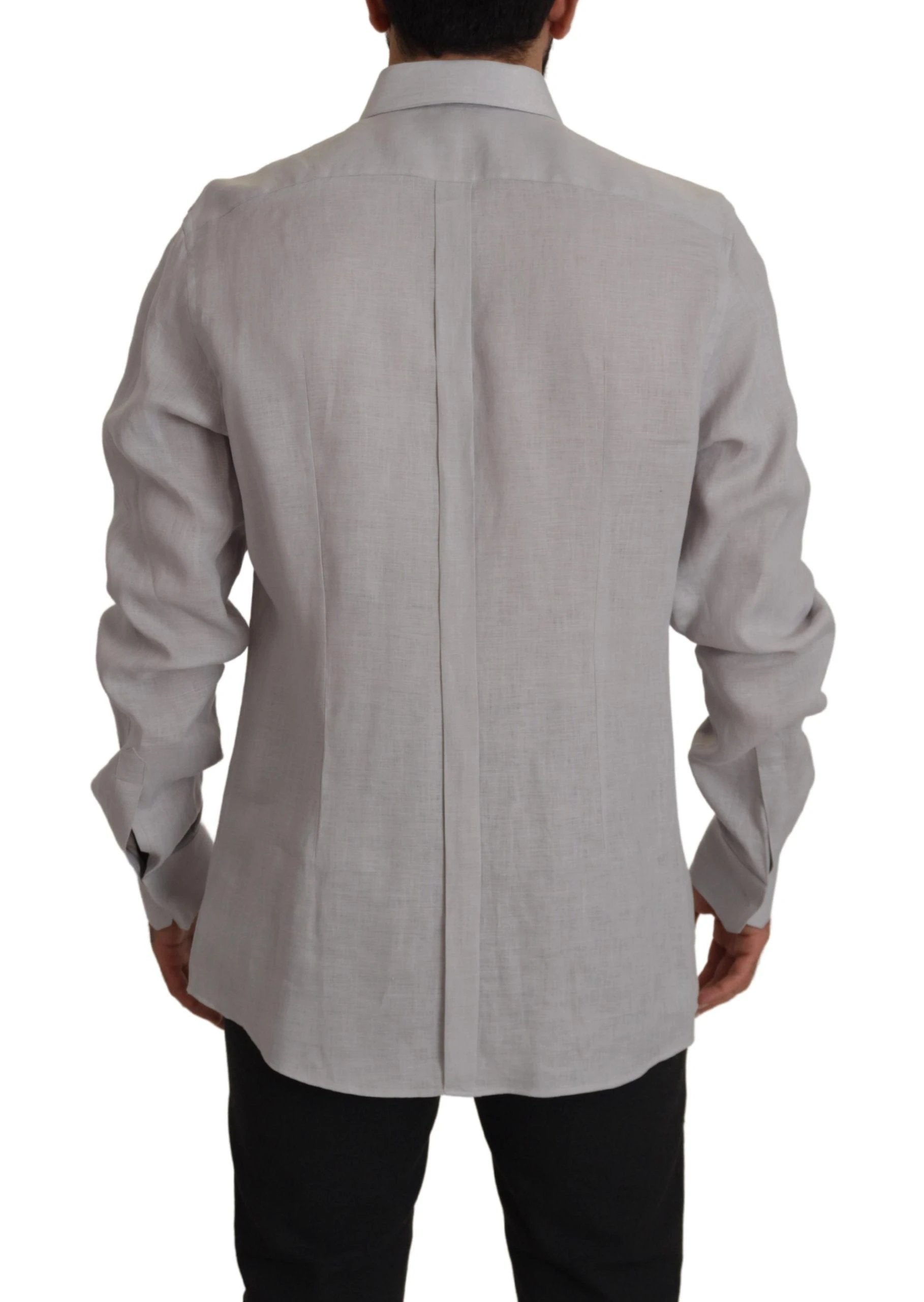 Dolce & Gabbana Gray Linen Long Sleeves Formal GOLD Shirt by Dolce & Gabbana