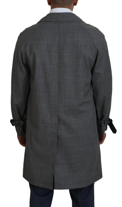 Trench Dolce & Gabbana homme long en laine à carreaux gris – KOS2172