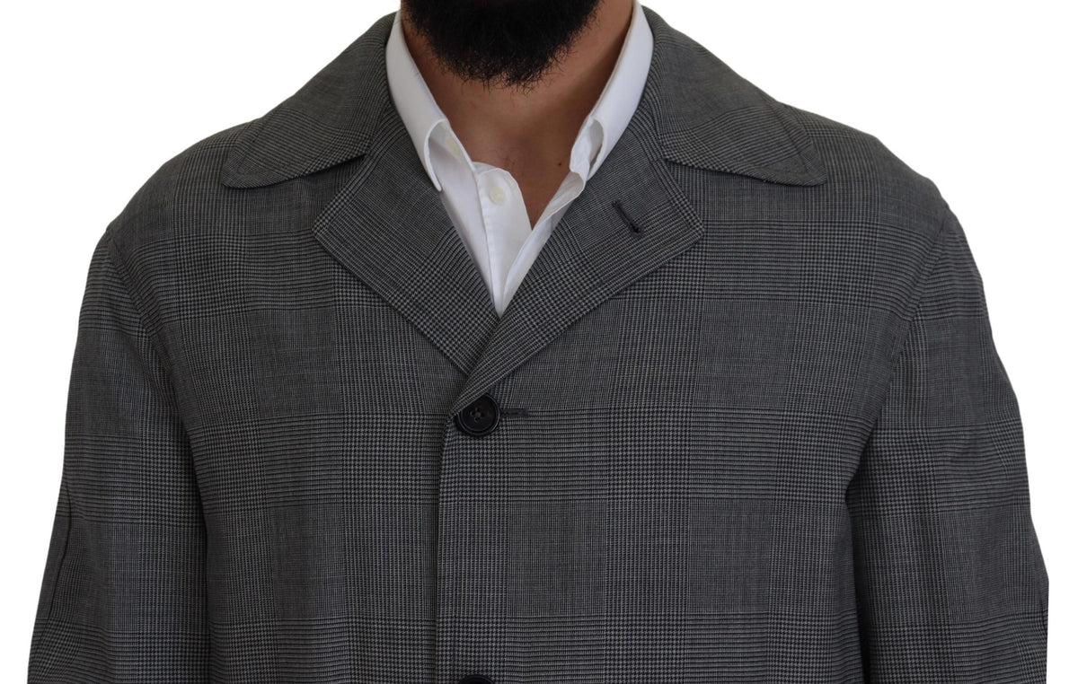 Trench Dolce & Gabbana homme long en laine à carreaux gris – KOS2172
