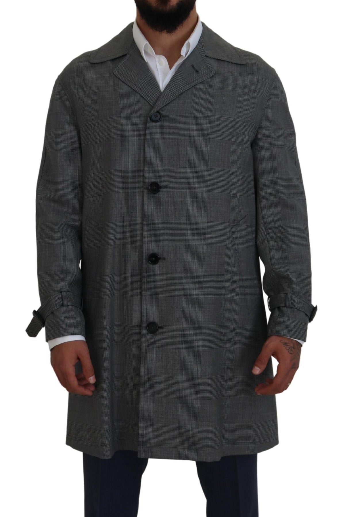Trench Dolce & Gabbana homme long en laine à carreaux gris – KOS2172