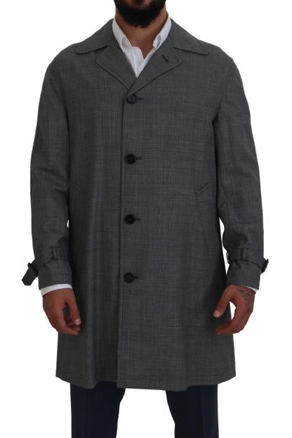 Trench Dolce & Gabbana homme long en laine à carreaux gris – KOS2172