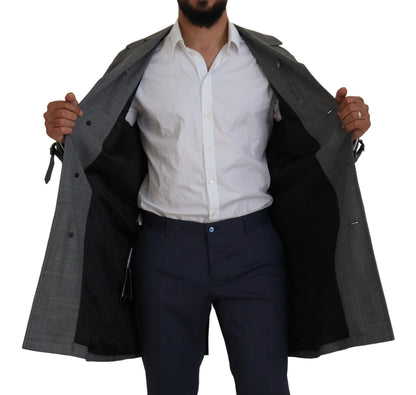 Trench Dolce & Gabbana homme long en laine à carreaux gris – KOS2172