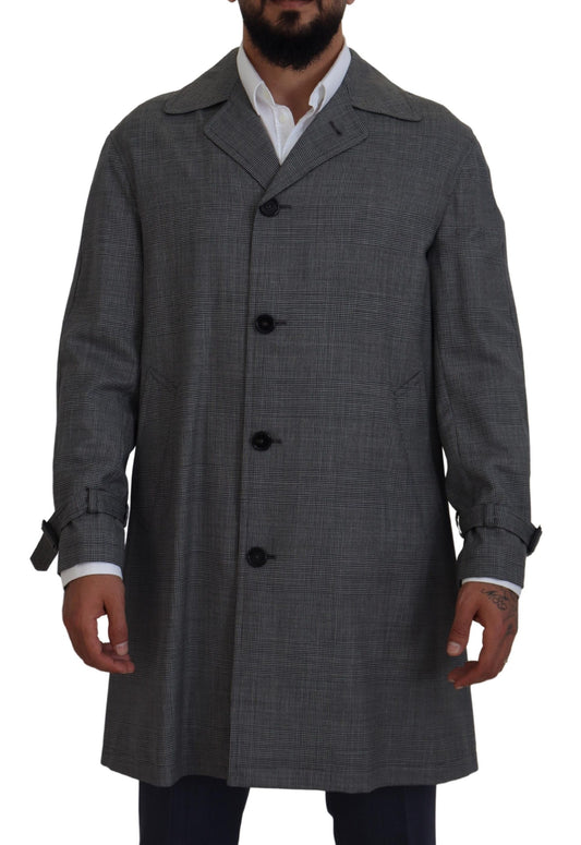 Trench Dolce & Gabbana homme long en laine à carreaux gris – KOS2172