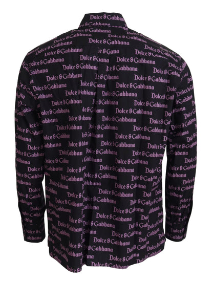 Dolce & Gabbana Black Purple Logo Slim Dress Formal Shirt by Dolce & Gabbana