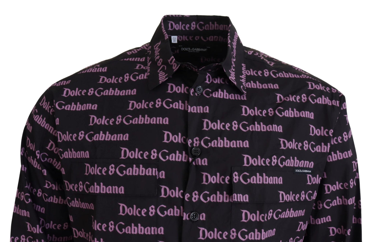 Dolce & Gabbana Black Purple Logo Slim Dress Formal Shirt by Dolce & Gabbana