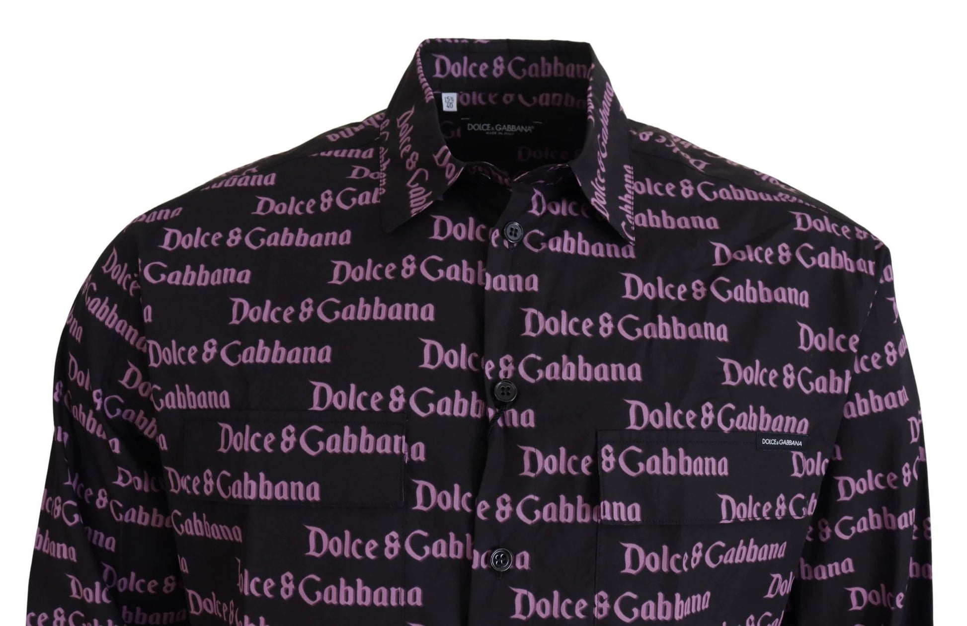 Dolce & Gabbana Black Purple Logo Slim Dress Formal Shirt by Dolce & Gabbana