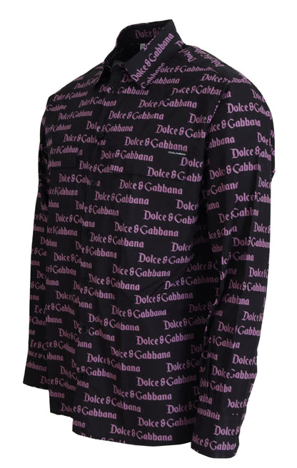 Dolce & Gabbana Black Purple Logo Slim Dress Formal Shirt by Dolce & Gabbana