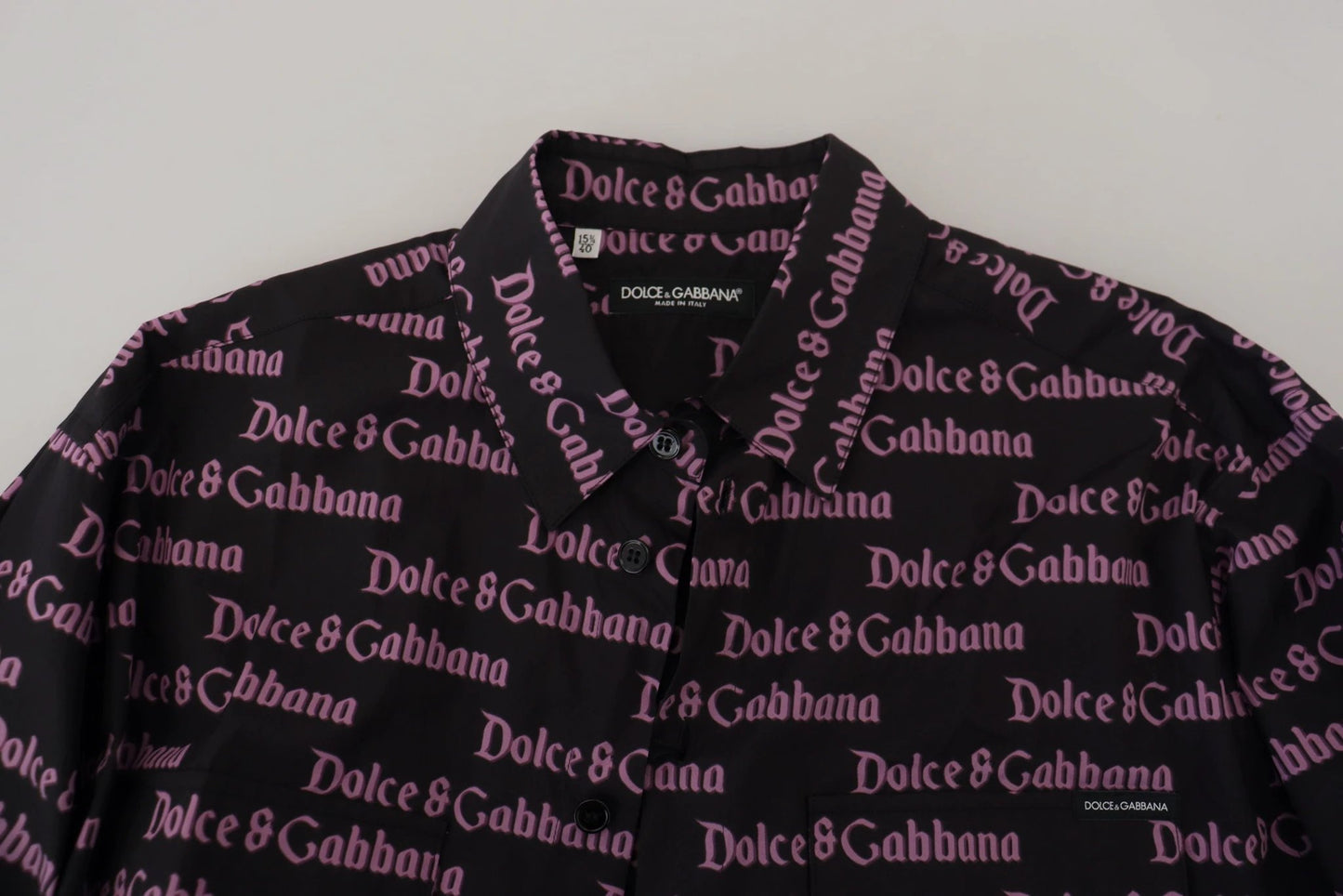 Dolce & Gabbana Black Purple Logo Slim Dress Formal Shirt by Dolce & Gabbana