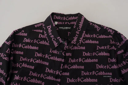 Dolce & Gabbana Black Purple Logo Slim Dress Formal Shirt by Dolce & Gabbana