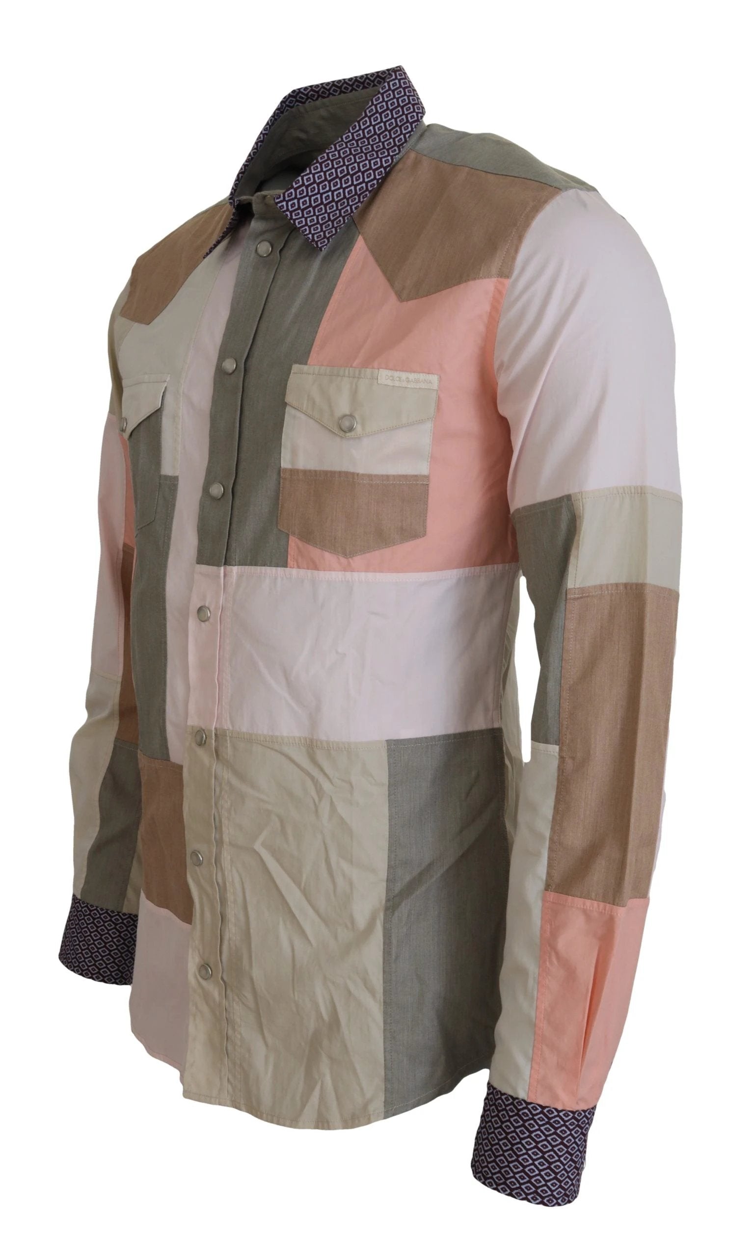 Dolce & Gabbana Multicolor Cotton Patchwork Slim Shirt by Dolce & Gabbana