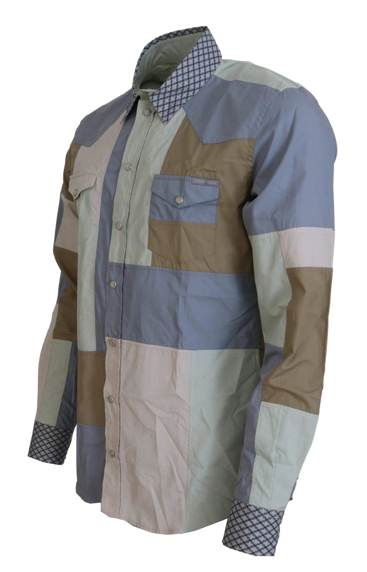 Dolce & Gabbana Multicolor Cotton Patchwork Slim Shirt by Dolce & Gabbana