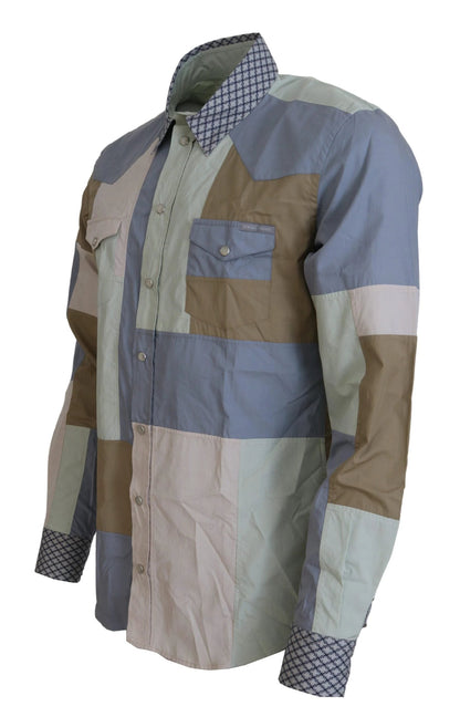Dolce & Gabbana Multicolor Cotton Patchwork Slim Shirt by Dolce & Gabbana