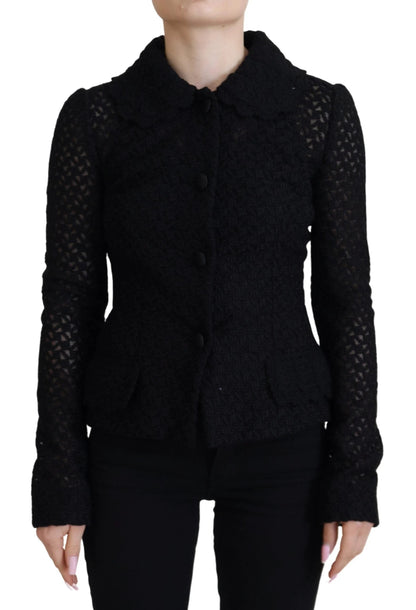 Dolce & Gabbana Black Wool Knitted Button Down Collar Jacket by Dolce & Gabbana